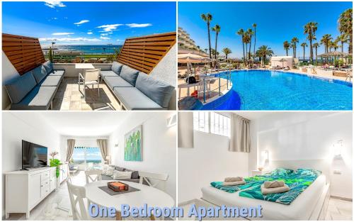 a collage of photos of a villa with a pool at Apartment in complex Altamira with direct ocean view in Adeje