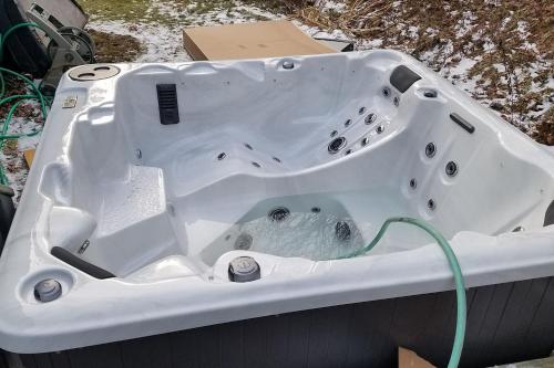 a white bath tub with at Catskill Mountain Retreat in West Kill
