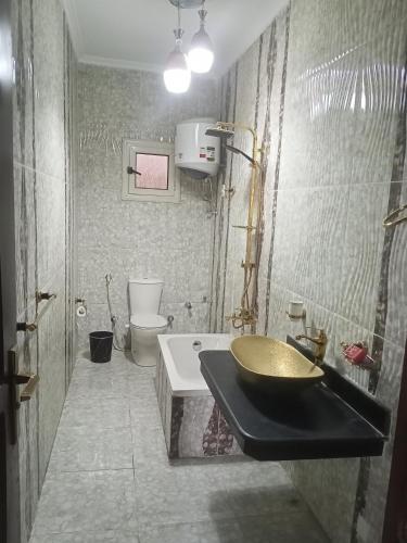 a bathroom with a sink and a tub and a toilet at 19 Abu Al-Hol Tourist Street, Al-Haram, Nazlet Al-Samman in Cairo