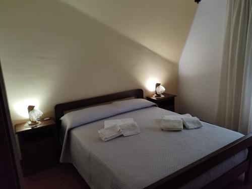ein Schlafzimmer mit einem Bett mit zwei Handtüchern darauf in der Unterkunft CASA GIULIA in Altipiani di Arcinazzo