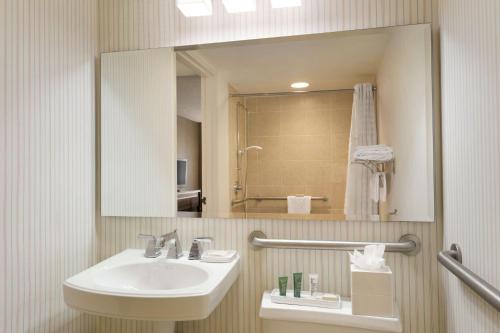 uma casa de banho com um lavatório e um espelho em Hilton Meadowlands em East Rutherford