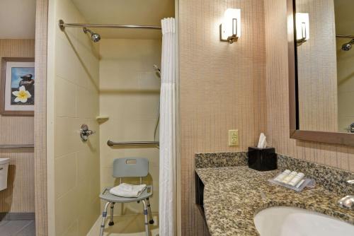 a bathroom with a sink and a toilet and a shower at Hilton Garden Inn West Little Rock in Little Rock