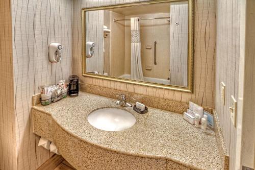 a bathroom with a sink and a mirror at Hampton Inn Midland in Midland