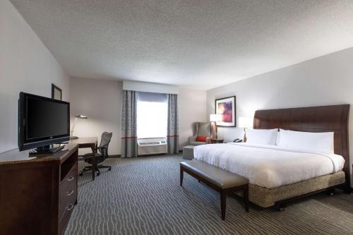 a hotel room with a bed and a flat screen tv at Hilton Garden Inn Lynchburg in Lynchburg