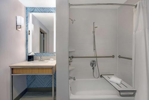 een badkamer met een bad, een wastafel en een douche bij Hilton Garden Inn Memphis/Southaven in Southhaven