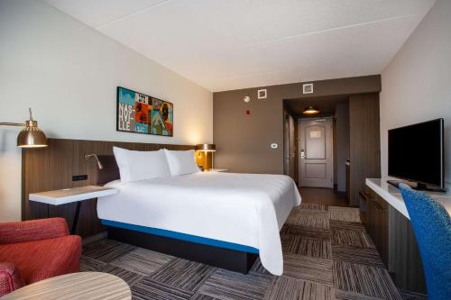 a hotel room with a large bed and a tv at Hilton Garden Inn Nashville Smyrna in Smyrna