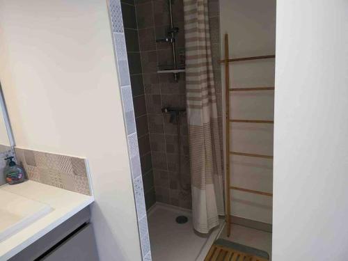 une salle de bain avec douche et lavabo dans l'établissement VILLA VACANCES, à Vias