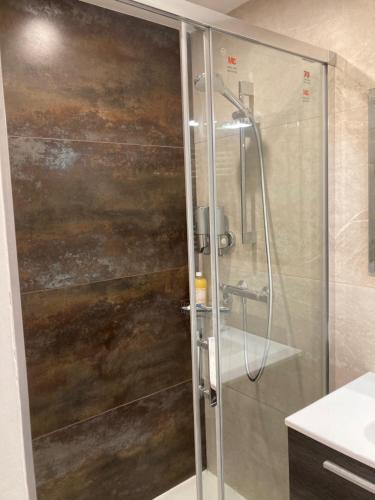 een douche met een glazen deur in de badkamer bij Superbe T2 dans villa entre calanques et colline in Marseille