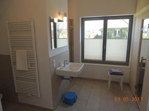 een badkamer met een wastafel en een raam bij Stern am Kap 2 in Putgarten