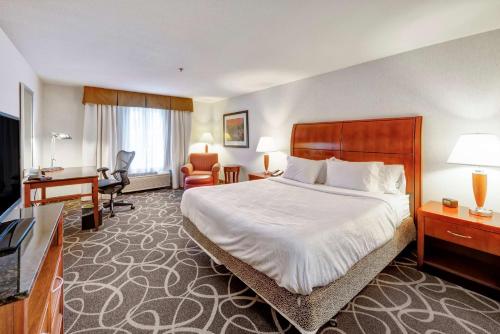 Cette chambre comprend un lit et un bureau. dans l'établissement Hilton Garden Inn Portland Airport, à Portland
