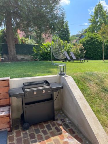 a barbecue grill in a park with a playground at Le Hêtre Rouge Charme & Spa Alsace in Barr