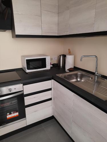 a kitchen with a sink and a microwave at CARPE DIEM in Oristano