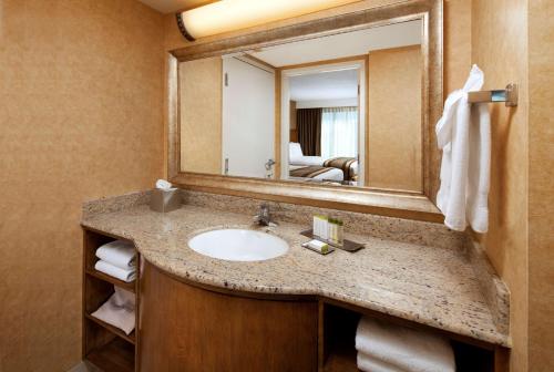 uma casa de banho com um lavatório e um espelho em DoubleTree Suites By Hilton Anaheim Resort/Convention Center em Anaheim