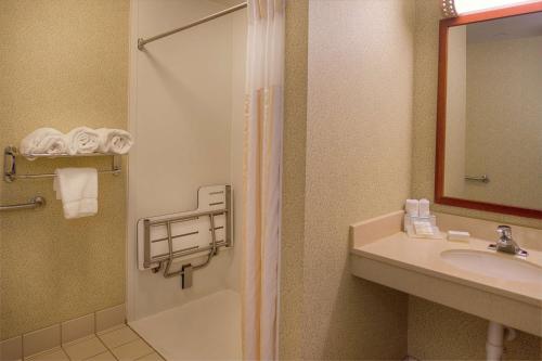 a bathroom with a shower and a sink at Hilton Garden Inn St. Louis/O'Fallon in O'Fallon