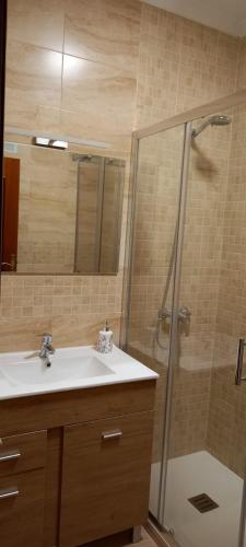a bathroom with a sink and a shower at Apartamento Sevilla 3 in La Guardia
