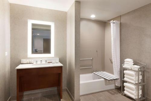 a bathroom with a sink and a tub and a shower at Embassy Suites by Hilton Chicago Naperville in Naperville