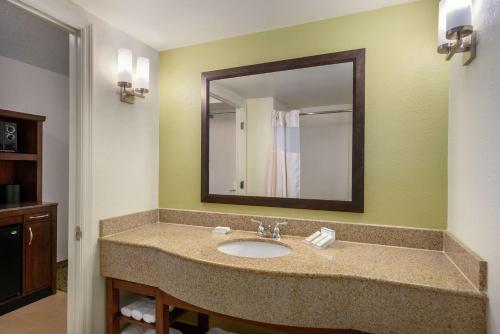 a bathroom with a sink and a mirror at Hilton Garden Inn Orlando East - UCF Area in Orlando