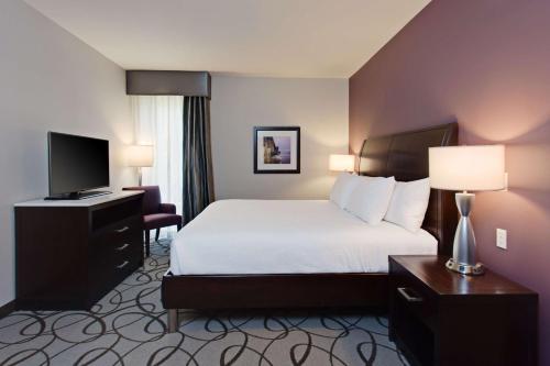 a hotel room with a bed and a television at Hilton Garden Inn Irvine/Orange County Airport in Irvine