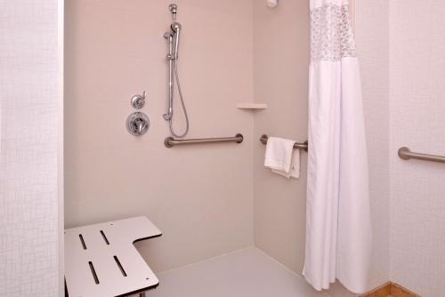 a bathroom with a shower and a toilet at Hampton Inn Omaha Midtown-Aksarben in Omaha