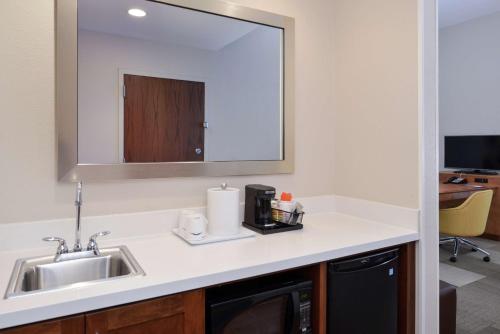 a bathroom with a sink and a mirror at Hampton Inn & Suites by Hilton Lonoke in Lonoke