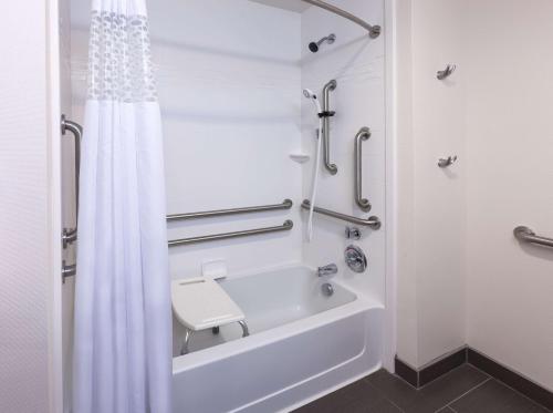 a bathroom with a bath tub and a shower curtain at Hampton Inn Marion in Marion