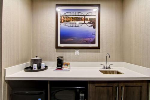 a kitchen counter with a sink and a picture on the wall at Hampton Inn & Suites by Hilton Saskatoon Airport in Saskatoon