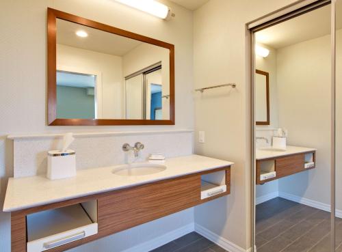 een badkamer met een wastafel en een spiegel bij Hampton Inn and Suites Snyder in Snyder