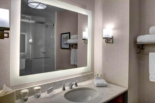 a bathroom with a sink and a large mirror at Homewood Suites by Hilton Richmond-Downtown in Richmond