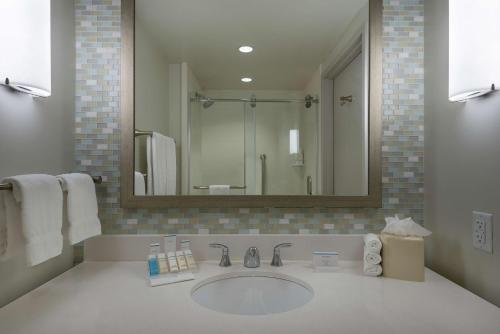 W łazience znajduje się umywalka i lustro. w obiekcie Hilton Garden Inn Miami Dolphin Mall w Miami