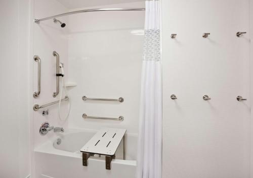 a white bathroom with a shower and a tub at Hampton Inn & Suites Sioux City South, IA in Sioux City