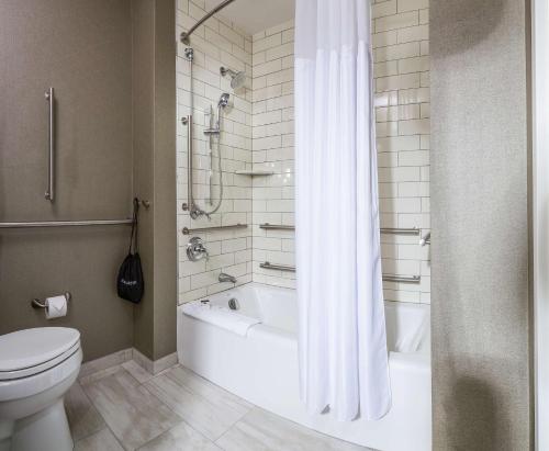 a bathroom with a tub and a toilet and a shower at DoubleTree by Hilton Boston-Rockland in Rockland