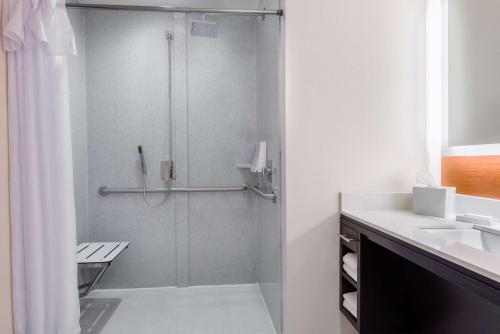 a bathroom with a shower and a sink at Home2 Suites by Hilton Atlanta Downtown in Atlanta