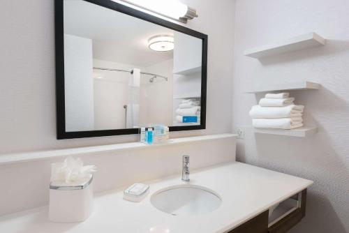 a bathroom with a sink and a mirror at Hampton Inn & Suites San Antonio Brooks City Base, TX in San Antonio
