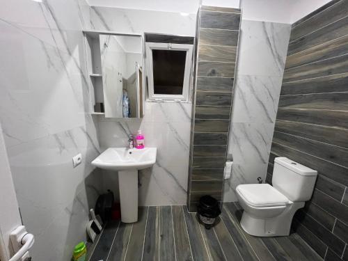 een badkamer met een toilet en een wastafel bij Ledio guest house in Pogradec