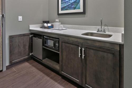 a kitchen with a sink and a microwave at Hampton Inn & Suites Guthrie, OK in Guthrie