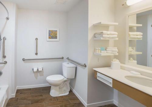 a bathroom with a toilet and a sink and a mirror at Hampton Inn & Suites Colleyville DFW Airport West in Colleyville
