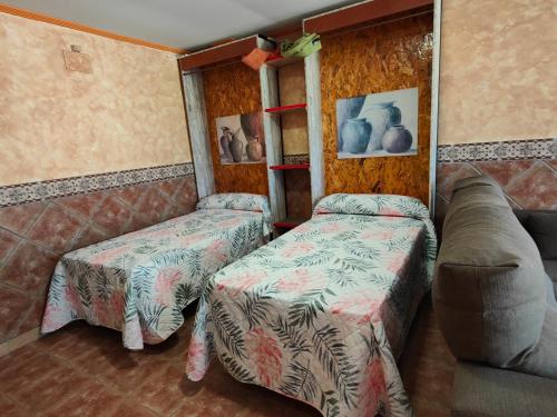 salon z 2 łóżkami i kanapą w obiekcie Apartamentos Matraca w mieście Villamediana de Iregua