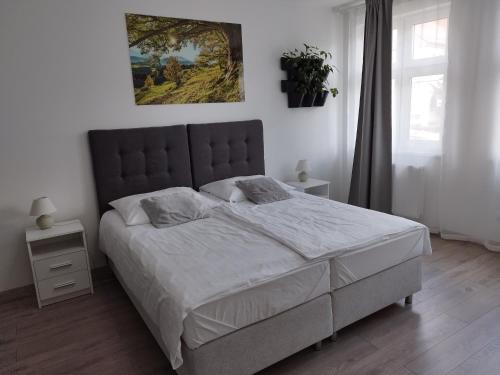 a bedroom with a bed and a painting on the wall at Noclegi Szymrych in Chełmsko Śląskie