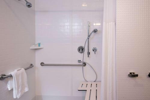 a shower with a glass door in a bathroom at Hampton Inn and Suites at Wisconsin Dells Lake Delton in Wisconsin Dells