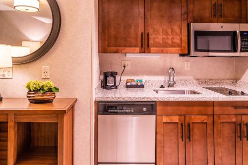 a kitchen with a sink and a dishwasher at Homewood Suites by Hilton Pleasant Hill Concord in Pleasant Hill