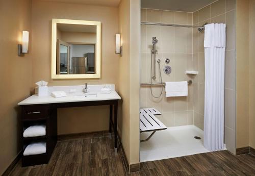 un bagno con lavandino e doccia di Homewood Suites By Hilton North Bay a North Bay