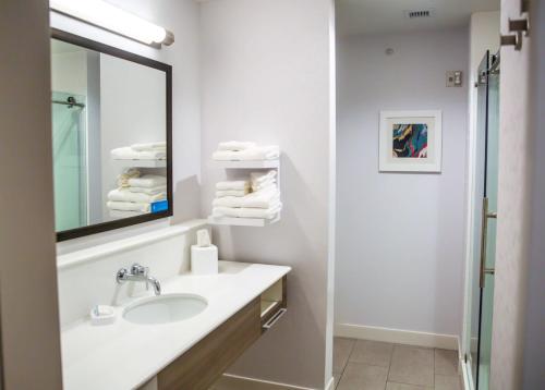 a bathroom with a sink and a mirror at Hampton Inn-Pontiac in Pontiac