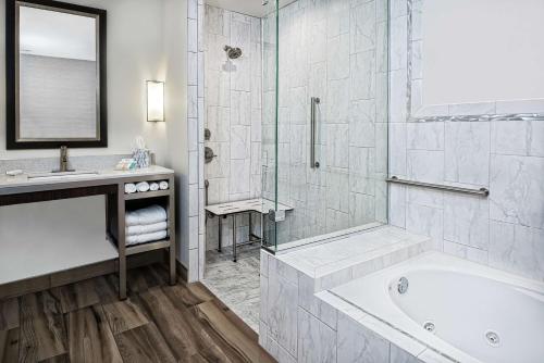 W łazience znajduje się wanna, umywalka i prysznic. w obiekcie Hilton Garden Inn San Marcos w mieście San Marcos