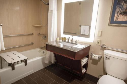 a bathroom with a sink and a tub and a toilet at The Desmond Hotel Malvern, a DoubleTree by Hilton in Malvern