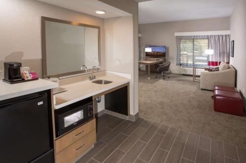 Hampton Inn & Suites Buellton/Santa Ynez Valley, Ca في بويلتون: حمام مع حوض وغرفة معيشة