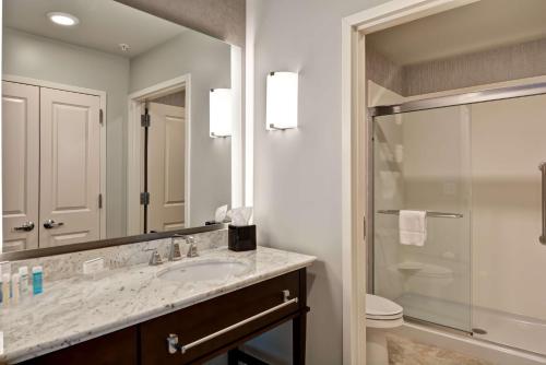 La salle de bains est pourvue d'un lavabo et d'une douche. dans l'établissement Homewood Suites By Hilton New Hartford Utica, à Clinton