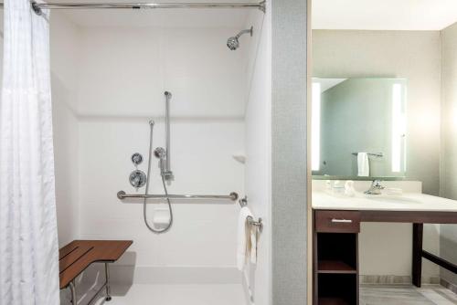 a bathroom with a shower and a sink at Homewood Suites By Hilton Fayetteville in Fayetteville