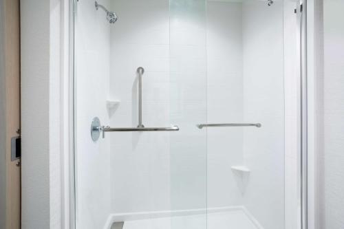 a shower with a glass door in a bathroom at Hilton Garden Inn Las Vegas City Center in Las Vegas