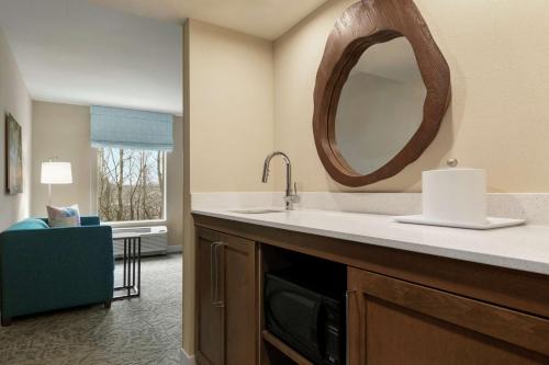约翰斯克里克Hampton Inn And Suites By Hilton Johns Creek的带水槽和镜子的浴室