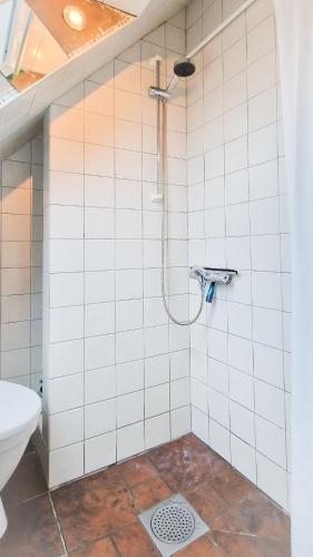 un bagno con doccia e WC di Amunds Apartment a Bergen